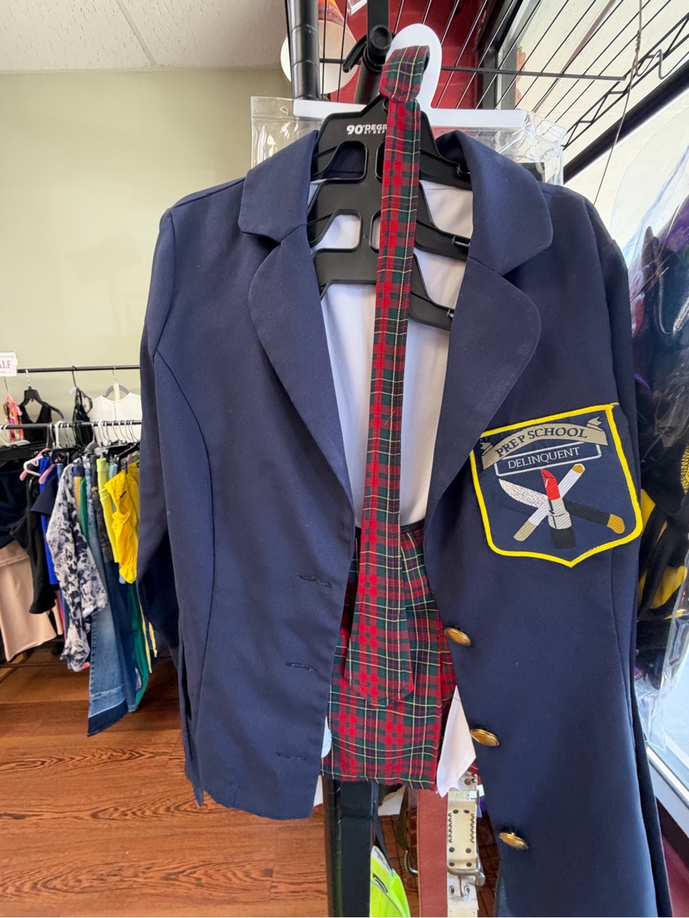 Dreamgirl Navy Blazer with Red & Green Plaid Trim
